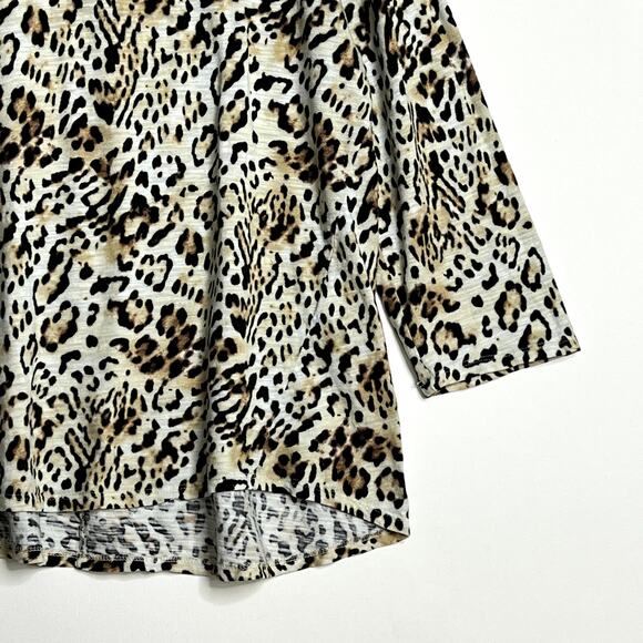 Chicos 3/4 Sleeve Animal Print Pullover Shirt Brown Black Womens 2 Large - Picture 5 of 9